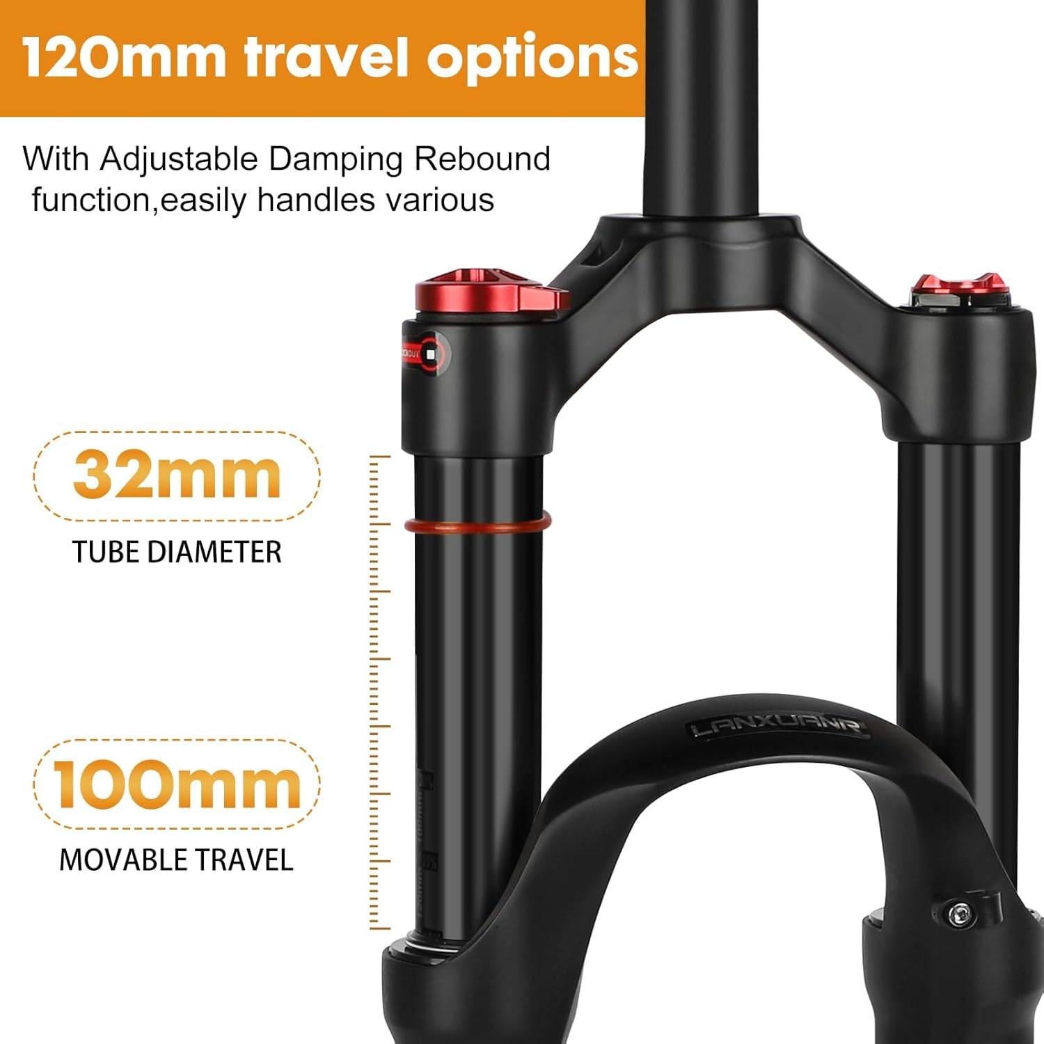 26/27,5/29 inch magnesiumlegering mountainbike vork terugslaginstelling, luchtvering voorvork 100 mm veerweg, 9 mm as, schijfrem