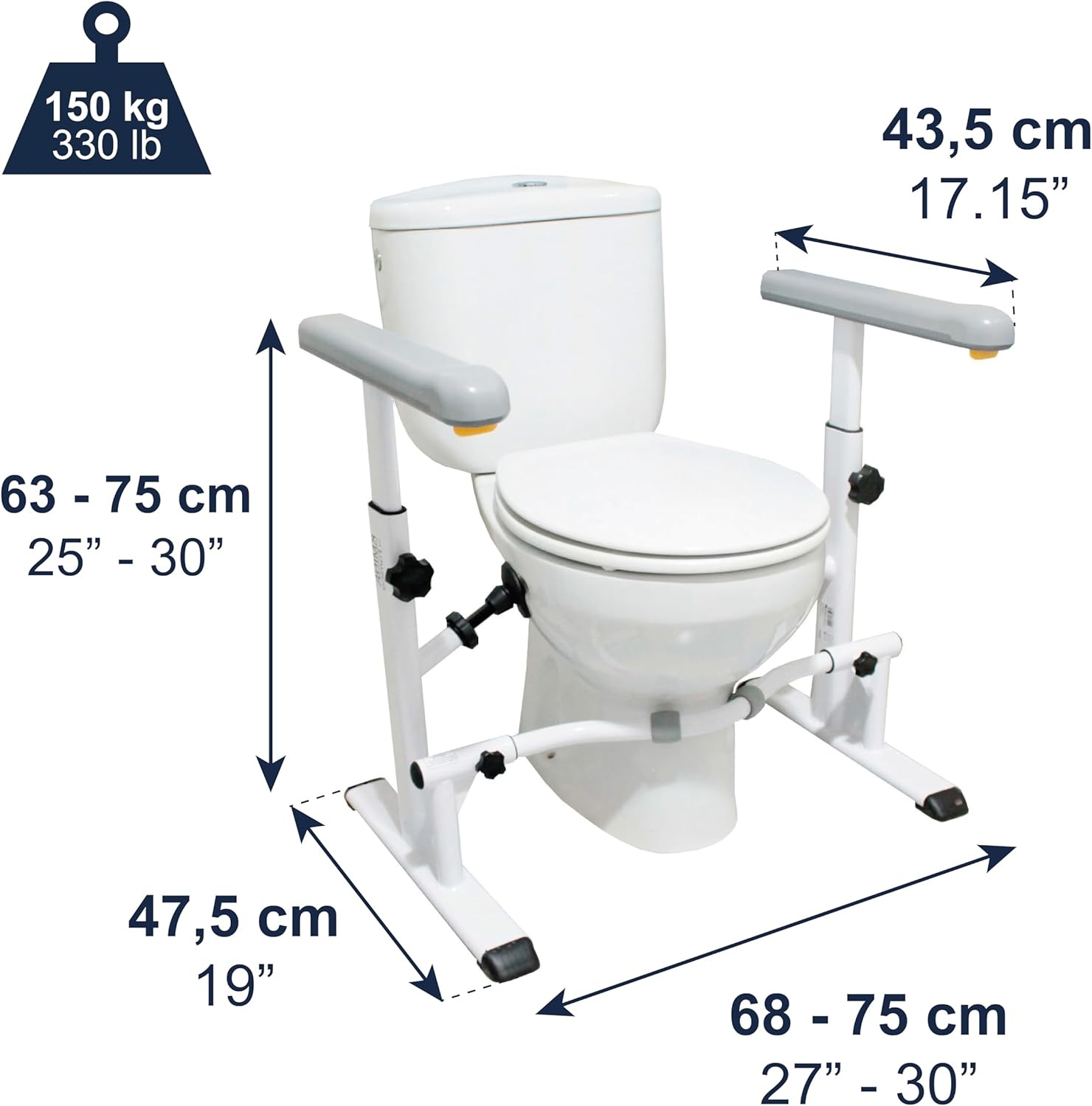 KMINA - Gehandicapte badkamerhouder, toiletarmleuning, armleuning voor ouderen, armsteun voor ouderen, robuuste gehandicapte badkamergreep, verstelbare breedte en hoogte.