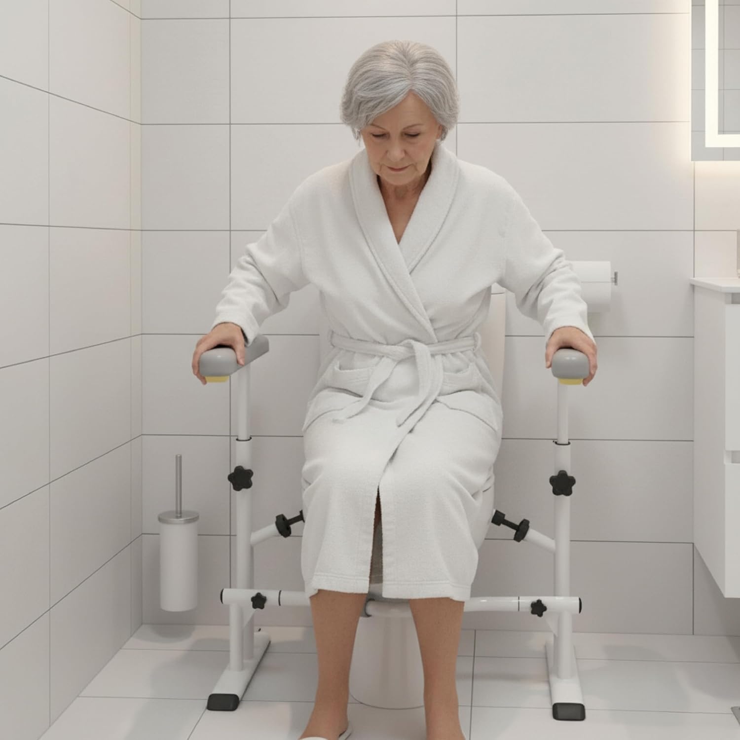 KMINA - Gehandicapte badkamerhouder, toiletarmleuning, armleuning voor ouderen, armsteun voor ouderen, robuuste gehandicapte badkamergreep, verstelbare breedte en hoogte.