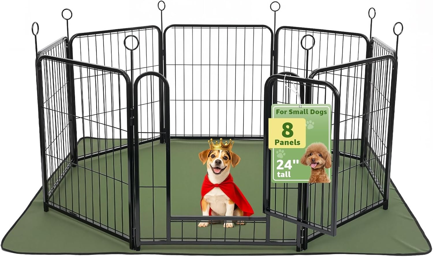 Lekesky Puppyren Zwart, 8 Panelen, 60cm Hoog, Met Bodemmat