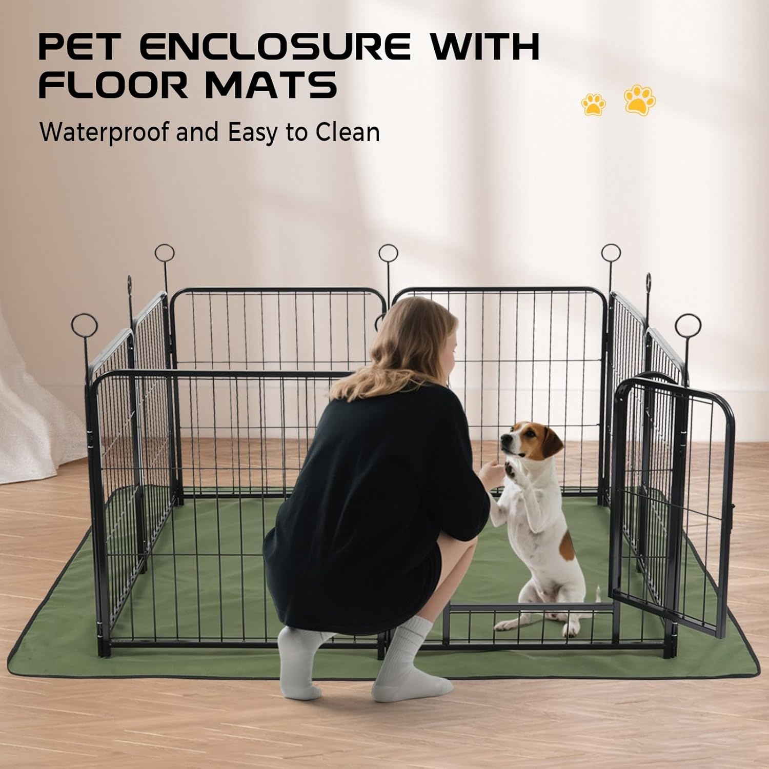 Lekesky Puppyren Zwart, 8 Panelen, 60cm Hoog, Met Bodemmat