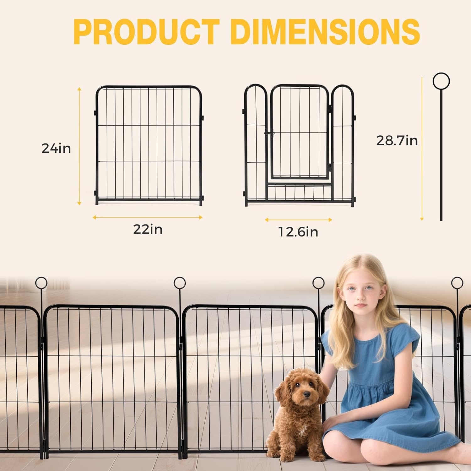 Lekesky Puppyren Zwart, 8 Panelen, 60cm Hoog, Met Bodemmat