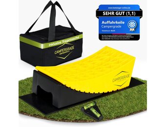 Oprijwiggen voor camper - maximale grip [incl. waterpas, onderlegmat] onderlegwiggen voor caravans en aanhangers - geen wegzakken | 2-delige set, universeel voor elk voertuig [13,5t]