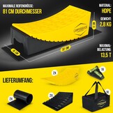 Oprijwiggen voor camper - maximale grip [incl. waterpas, onderlegmat] onderlegwiggen voor caravans en aanhangers - geen wegzakken | 2-delige set, universeel voor elk voertuig [13,5t]