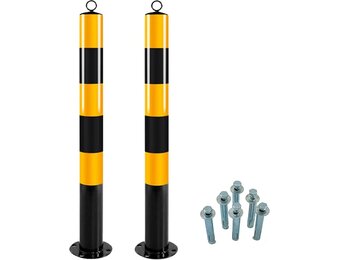 2x Paaltjes Zwart-Geel Diameter 76 mm Hoogte 750 mm met Oog