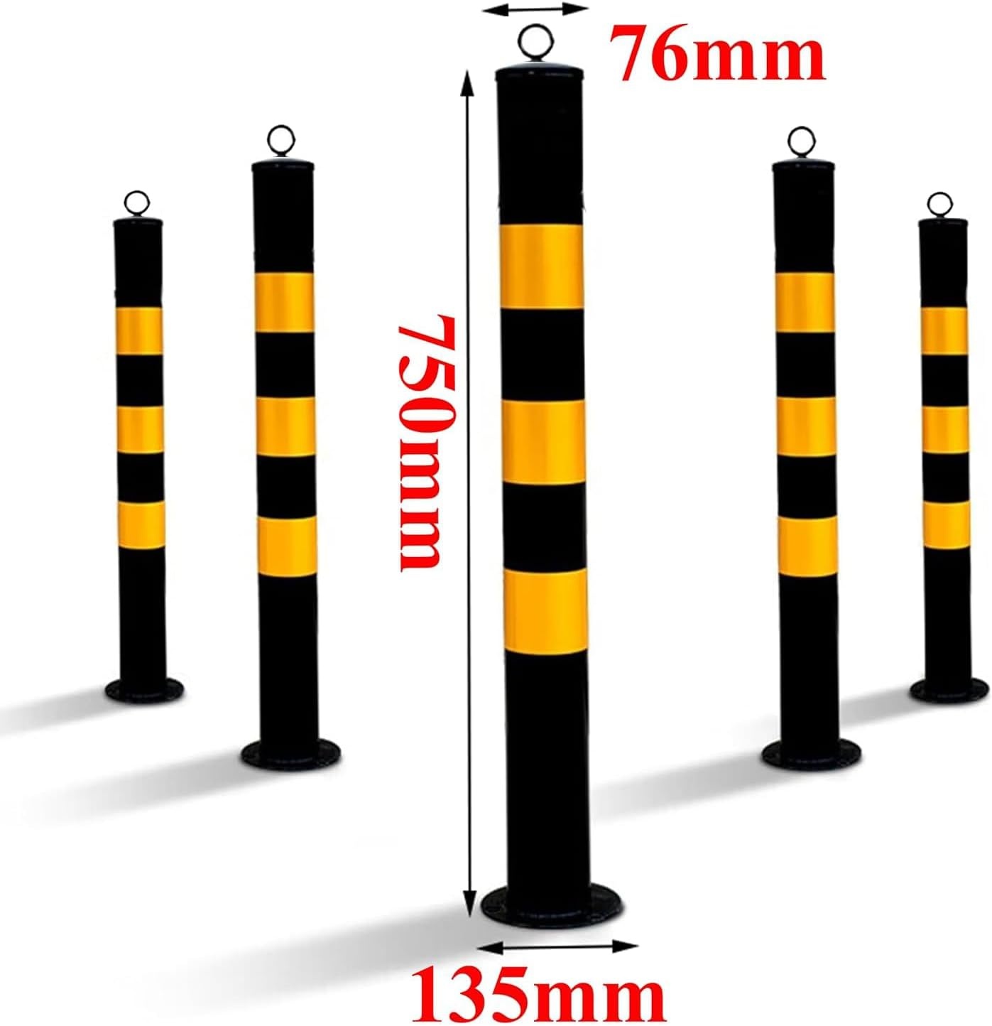 2x Paaltjes Zwart-Geel Diameter 76 mm Hoogte 750 mm met Oog