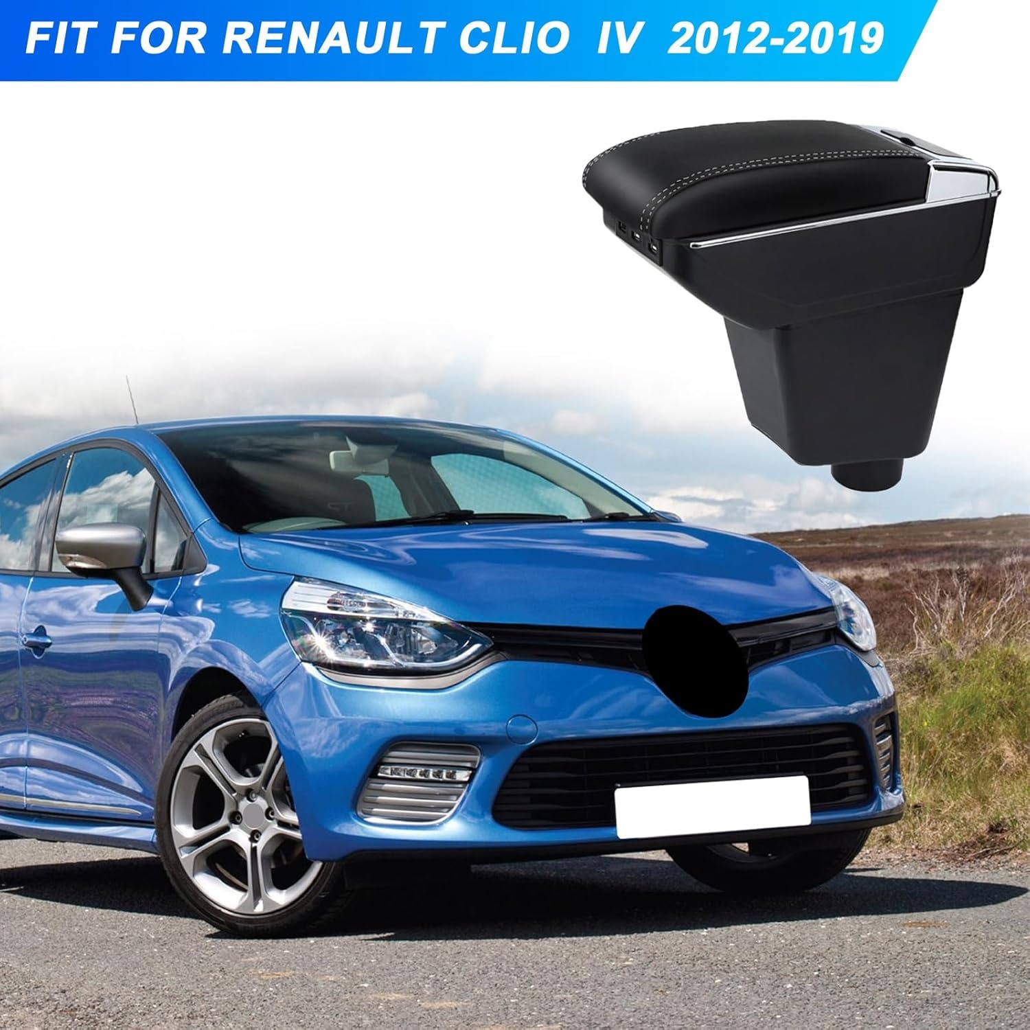 Zwarte Armleuning met Dubbele Laag en 7 USB-Poorten voor Renault Clio IV (2012-2019)