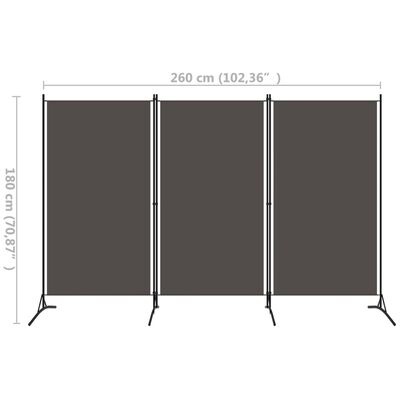 Kamerscherm 3 panelen 260x180 cm Antraciet - 33% Korting