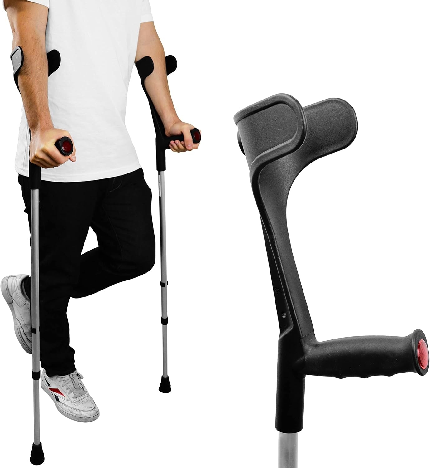 PEPE Mobility Krukken voor volwassenen, 2 stuks, in hoogte verstelbaar, aluminium, orthopedisch, zwart, gemaakt in Spanje, 2 stuks