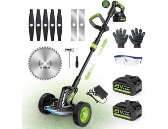 Gisam Grasmaaier Accu 20cm met 2x 4.0Ah Batterijen en 3 Maaikoppen