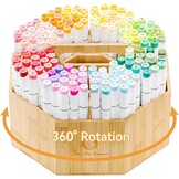 Ohuhu Marker Organizer, 360° draaibare bamboe grote capaciteit bureauopslag met draaggreep - 8+2 compartimenten houdt 162 markers of 750 kleurpotloden, perfect voor klaslokaal kantoor thuis buiten