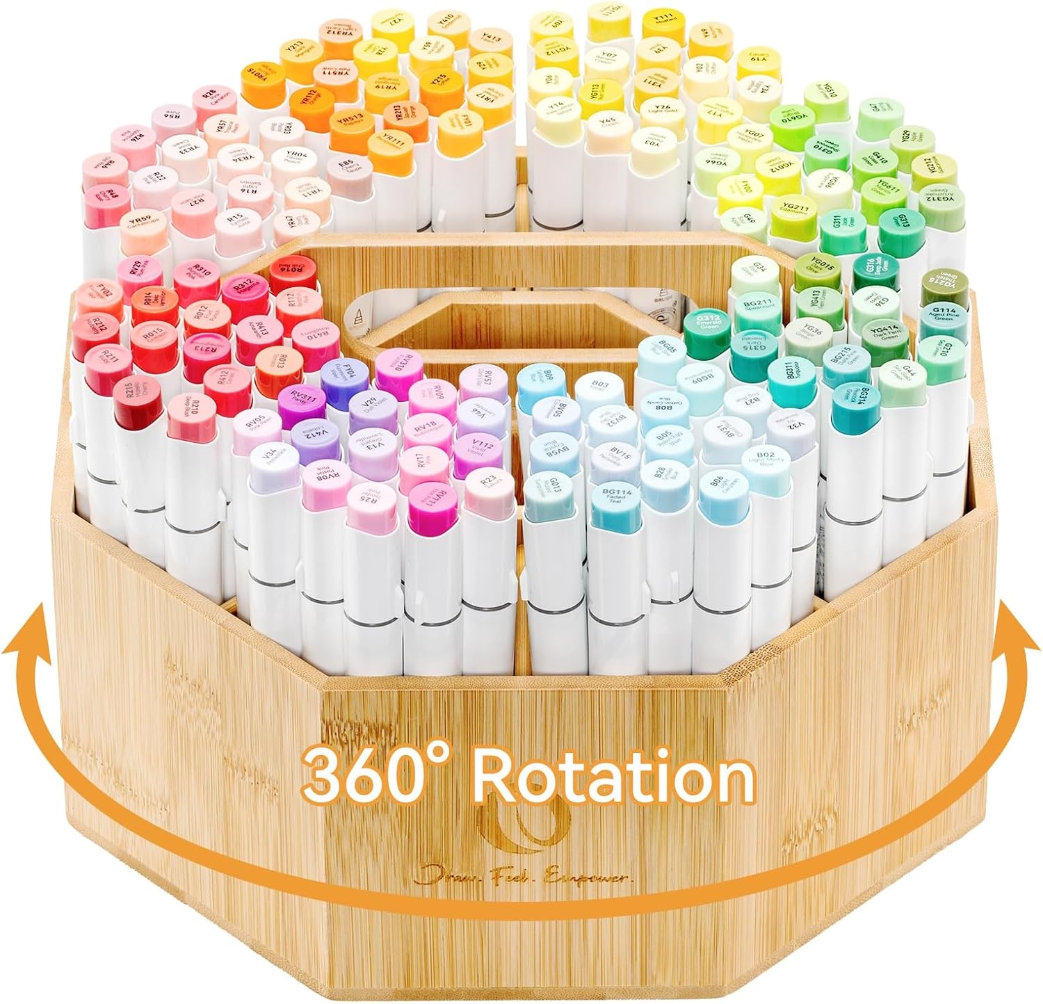 Ohuhu Marker Organizer, 360° draaibare bamboe grote capaciteit bureauopslag met draaggreep - 8+2 compartimenten houdt 162 markers of 750 kleurpotloden, perfect voor klaslokaal kantoor thuis buiten