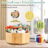 Ohuhu Marker Organizer, 360° draaibare bamboe grote capaciteit bureauopslag met draaggreep - 8+2 compartimenten houdt 162 markers of 750 kleurpotloden, perfect voor klaslokaal kantoor thuis buiten