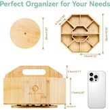 Ohuhu Marker Organizer, 360° draaibare bamboe grote capaciteit bureauopslag met draaggreep - 8+2 compartimenten houdt 162 markers of 750 kleurpotloden, perfect voor klaslokaal kantoor thuis buiten