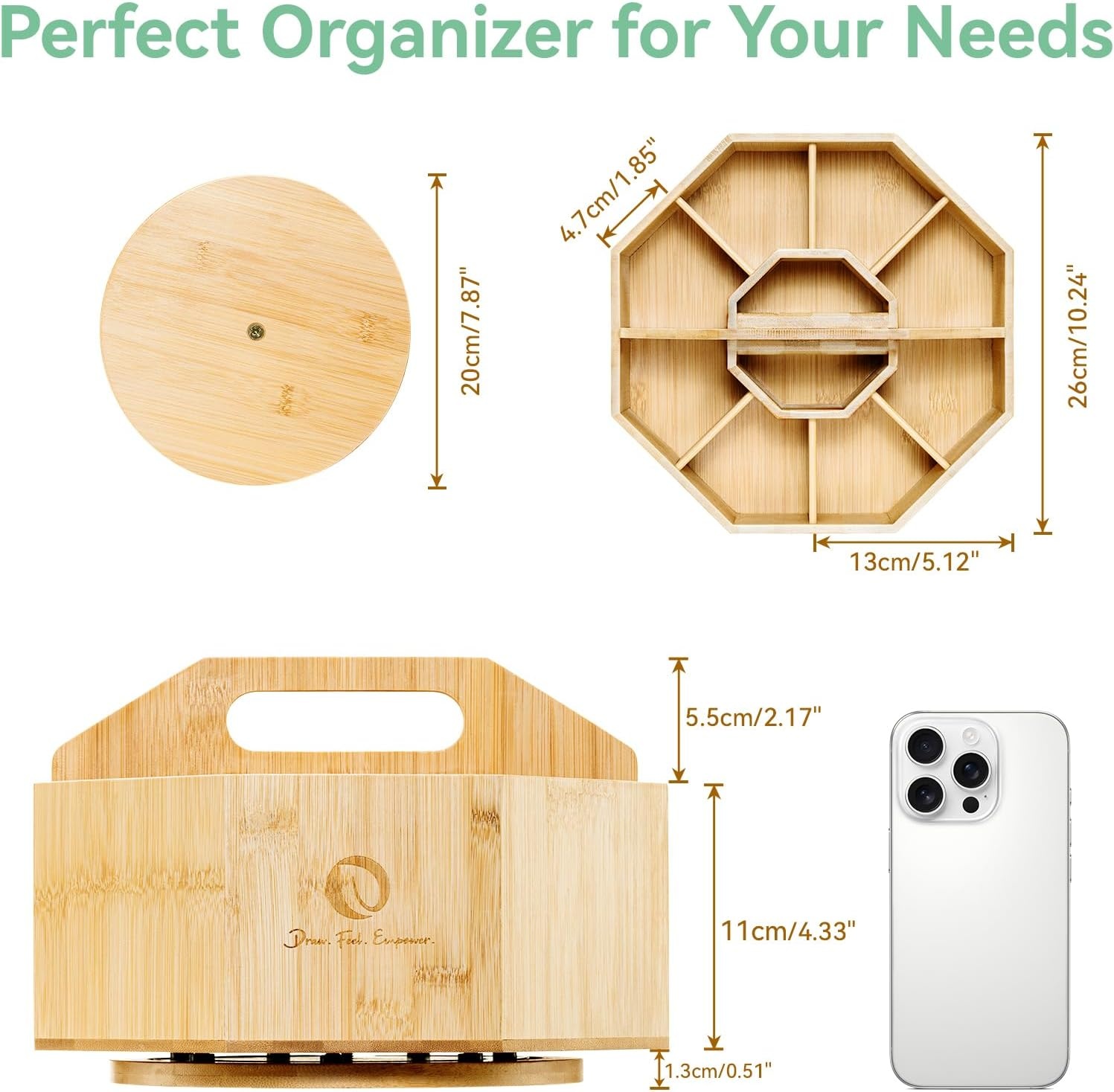 Ohuhu Marker Organizer, 360° draaibare bamboe grote capaciteit bureauopslag met draaggreep - 8+2 compartimenten houdt 162 markers of 750 kleurpotloden, perfect voor klaslokaal kantoor thuis buiten