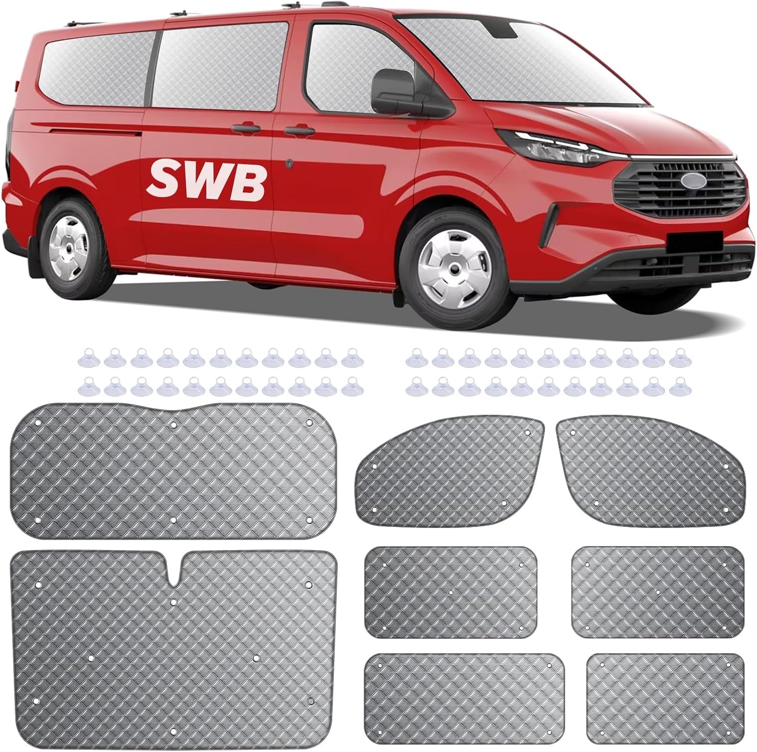 MaxAwe 8-delige thermische matten set voor Ford Transit Custom SWB - Zwart