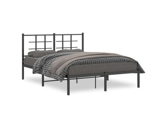 vidaXL Bedframe met hoofdbord metaal zwart 135x190 cm