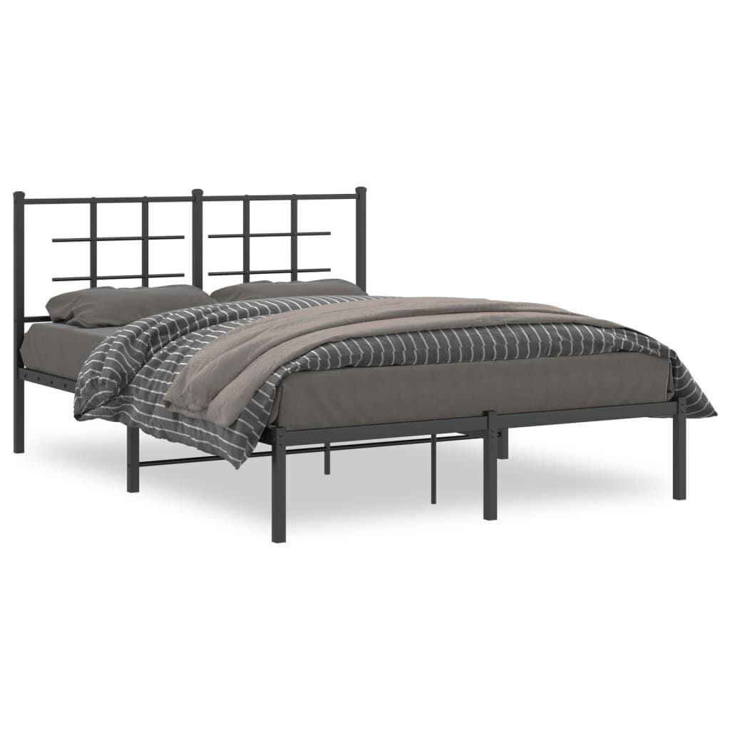 vidaXL Bedframe met hoofdbord metaal zwart 135x190 cm