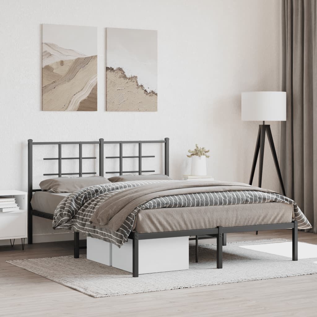 vidaXL Bedframe met hoofdbord metaal zwart 135x190 cm