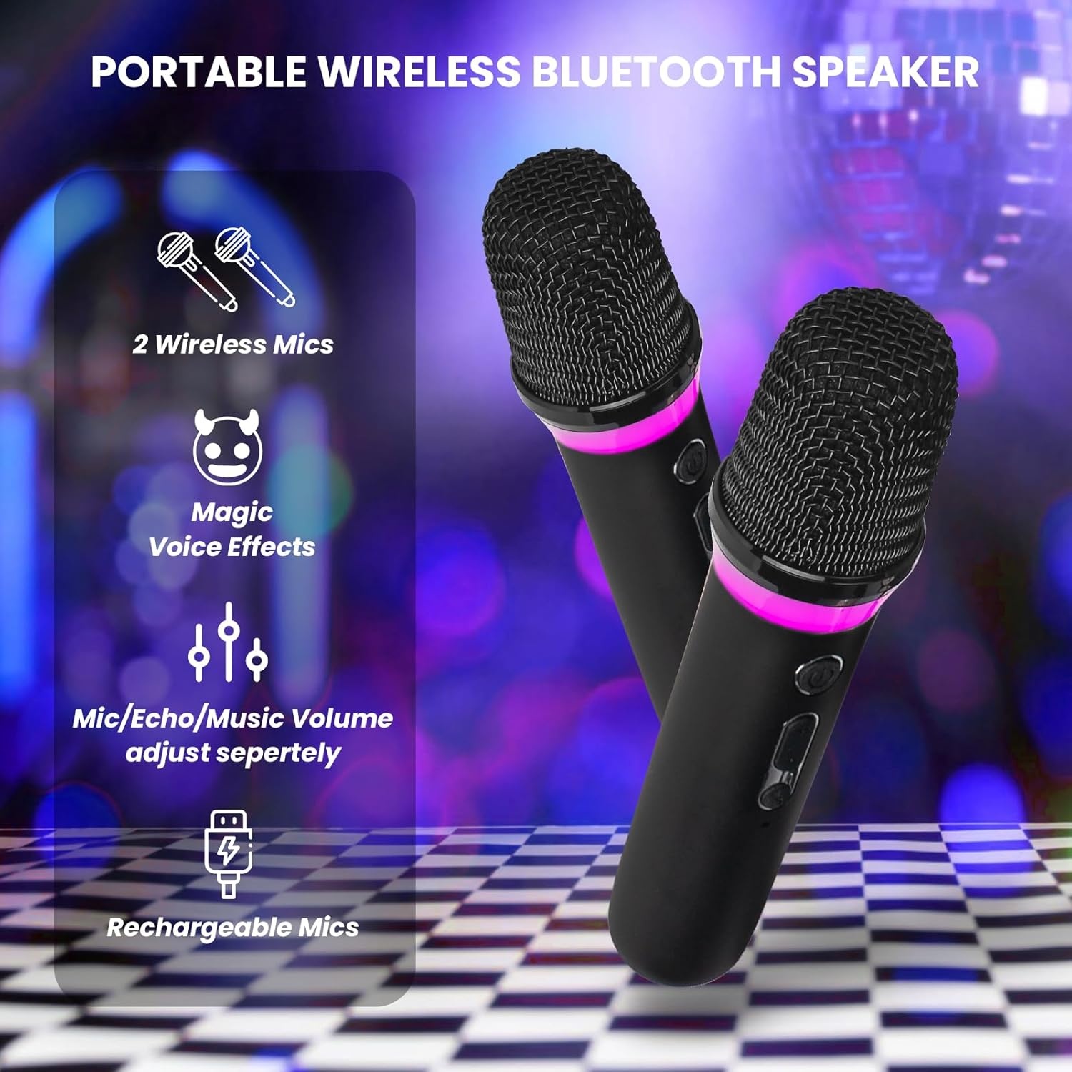 BONAOK K20 Karaoke Systeem met 2 Microfoons en Bluetooth Speaker