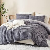 Tospass Pluche beddengoed, 200 x 220 cm, 3-delig, winter, konijnenvacht, fluweel, fleece, flanel, grijs, wollig, warm beddengoed, kasjmier, touch, omkeerbaar dekbedovertrek met ritssluiting, 2