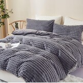 Tospass Pluche beddengoed, 200 x 220 cm, 3-delig, winter, konijnenvacht, fluweel, fleece, flanel, grijs, wollig, warm beddengoed, kasjmier, touch, omkeerbaar dekbedovertrek met ritssluiting, 2