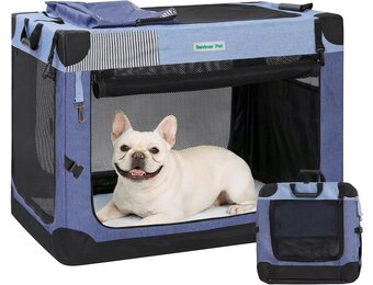 Gardner Pet Zachte hondenreiskrat, 66 cm opvouwbare hondenkrat met 3-deurs duurzame mesh ramen en opbergtas, draagbare hondenautokrat voor puppy's / kleine honden binnen en buiten (S, 66 x 46 x 46 cm