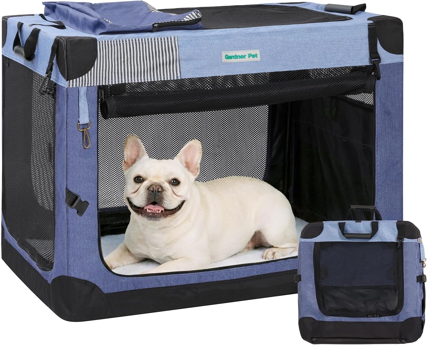 Gardner Pet Zachte hondenreiskrat, 66 cm opvouwbare hondenkrat met 3-deurs duurzame mesh ramen en opbergtas, draagbare hondenautokrat voor puppy's / kleine honden binnen en buiten (S, 66 x 46 x 46 cm