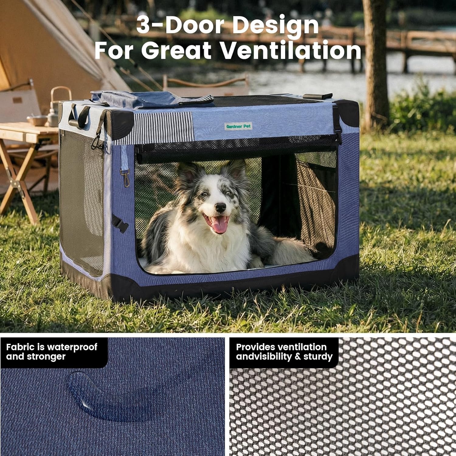 Gardner Pet Zachte hondenreiskrat, 66 cm opvouwbare hondenkrat met 3-deurs duurzame mesh ramen en opbergtas, draagbare hondenautokrat voor puppy's / kleine honden binnen en buiten (S, 66 x 46 x 46 cm