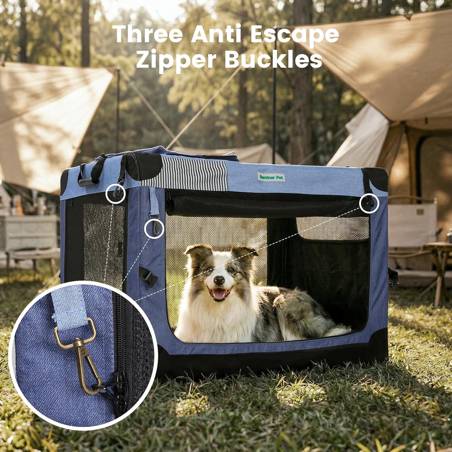 Gardner Pet Zachte hondenreiskrat, 66 cm opvouwbare hondenkrat met 3-deurs duurzame mesh ramen en opbergtas, draagbare hondenautokrat voor puppy's / kleine honden binnen en buiten (S, 66 x 46 x 46 cm