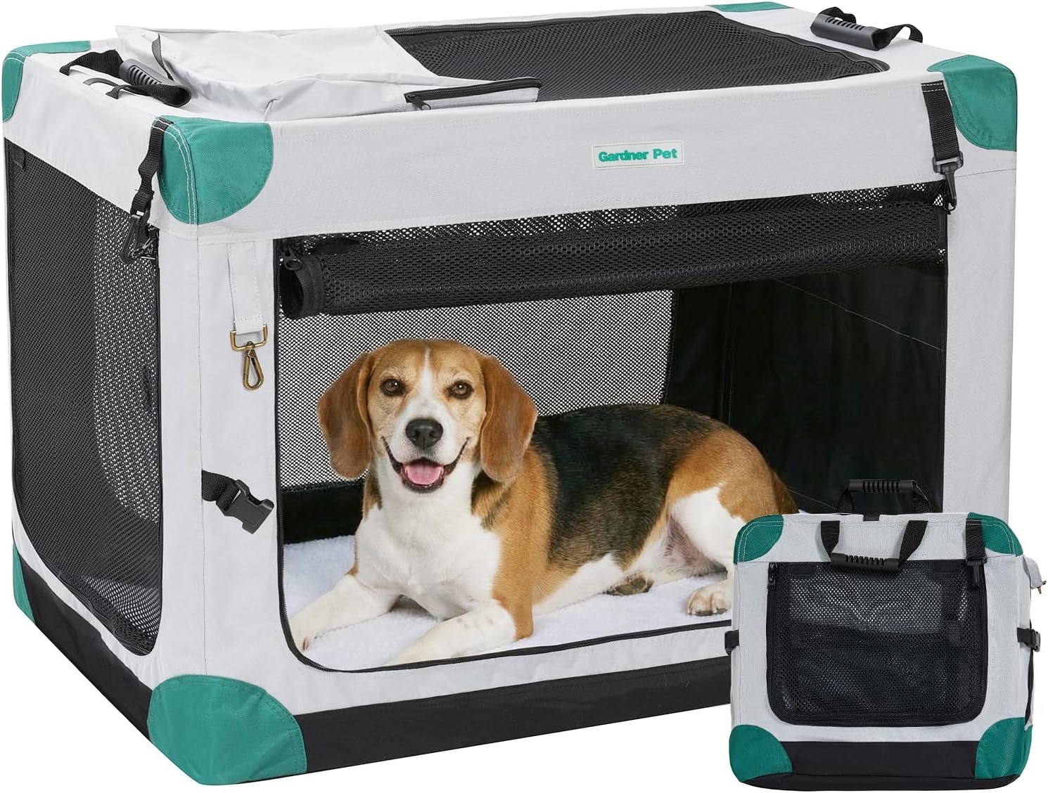 Gardner Pet Zachte hondenreiskrat, 66 cm opvouwbare hondenkrat met 3-deurs duurzame mesh ramen en opbergtas, draagbare hondenautokrat voor puppy's / kleine honden binnen en buiten (S, 66 x 46 x 46 cm