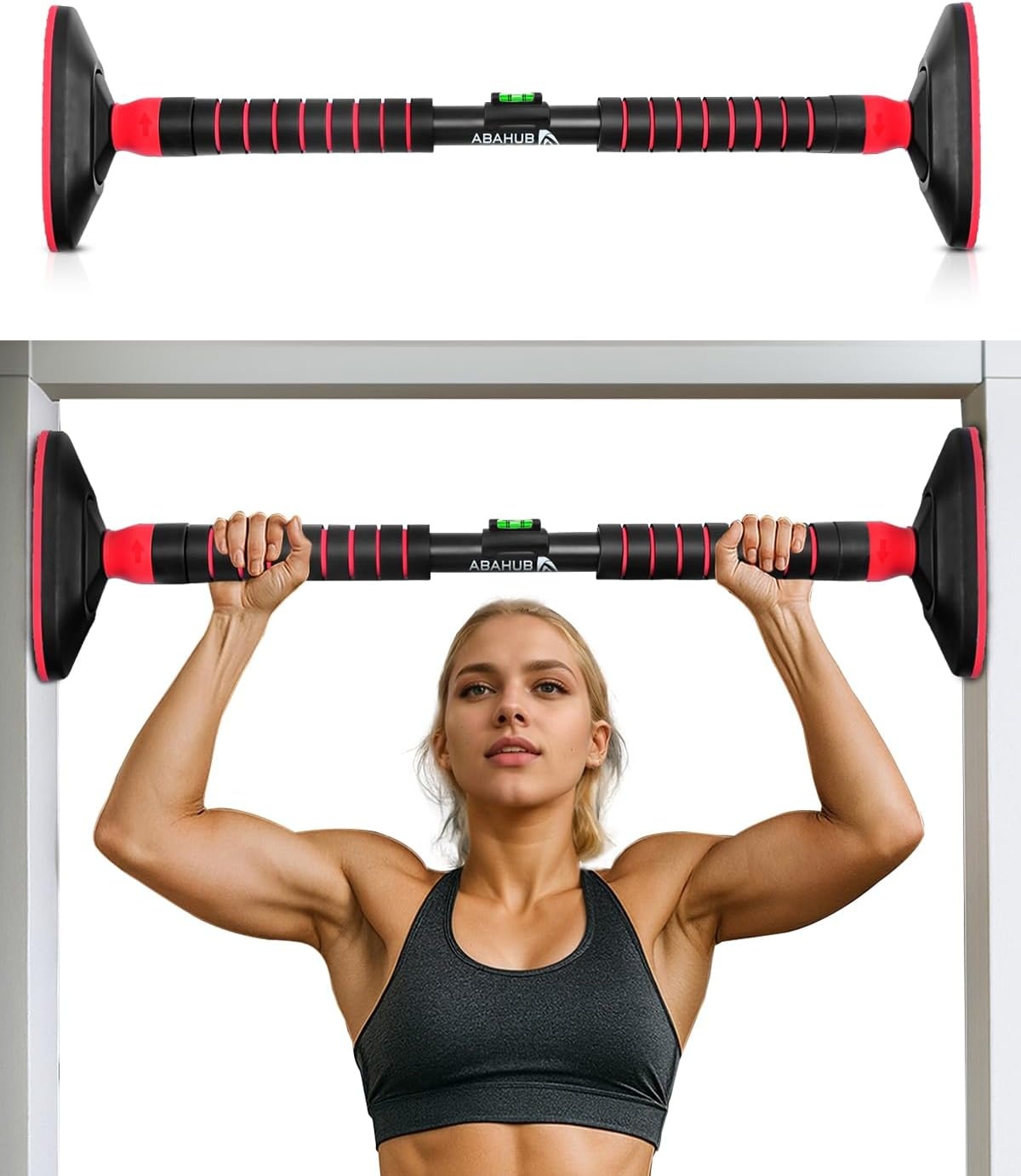 Abahub Home Optrekstang - deuropening gemonteerd | Opvouwbare ruimtebesparing voor appartementen/garages | Multi-Grip Krachttraining Premium Zwart