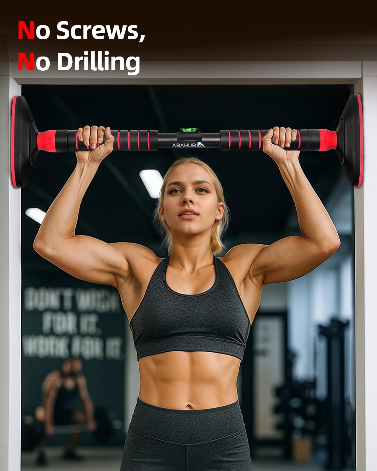 Abahub Home Optrekstang - deuropening gemonteerd | Opvouwbare ruimtebesparing voor appartementen/garages | Multi-Grip Krachttraining Premium Zwart