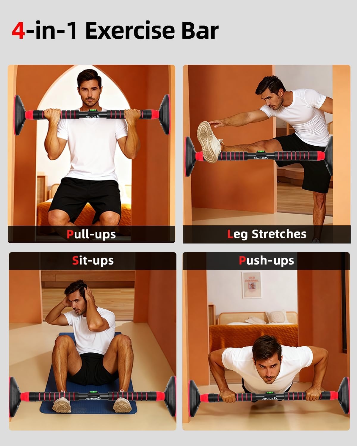 Abahub Home Optrekstang - deuropening gemonteerd | Opvouwbare ruimtebesparing voor appartementen/garages | Multi-Grip Krachttraining Premium Zwart