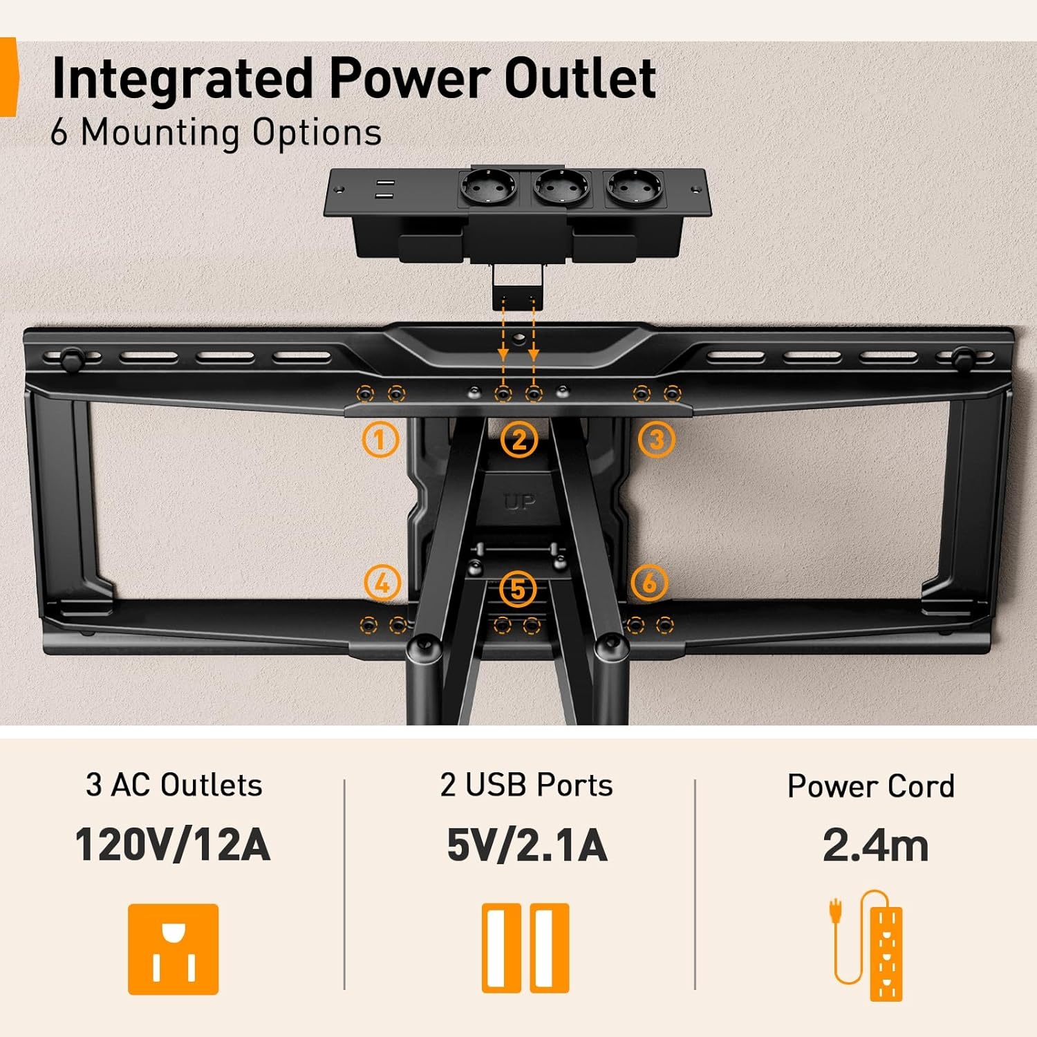 Perlegear volledig beweegbare tv-muurbeugel met stekkerdoos, 42"-90", 68kg, voorgemonteerde tv-houder, soepele rotatie, helling, extensions, VESA 600x400mm, PGLF11