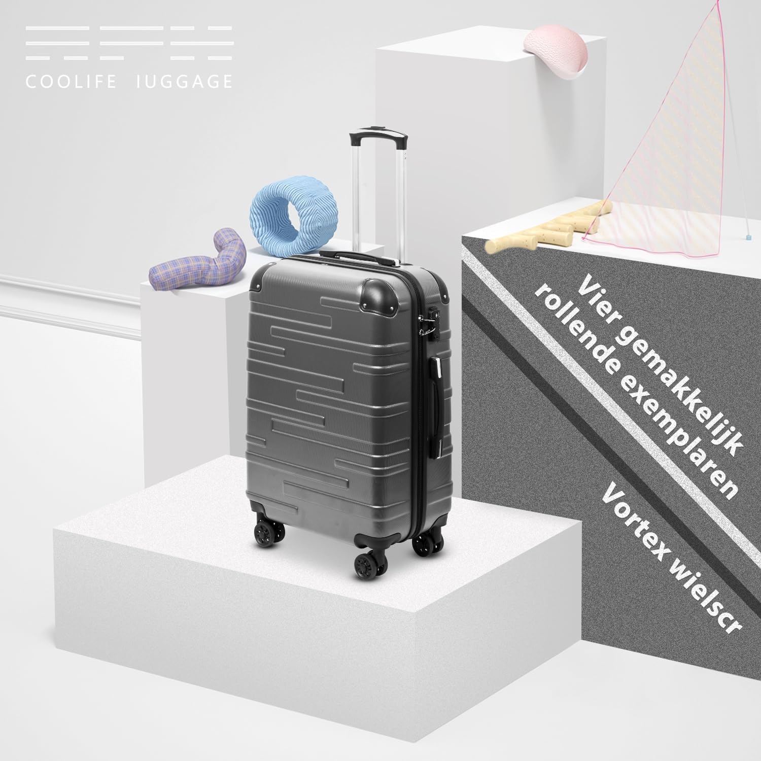 COOLIFE Cabin Trolley Reiskoffer hardshell koffer Bagage Lichtgewicht Reiskoffer Handbagage Koffer incl. TSA-slot trolley bagage rolkoffer 4 wielen ABS harde schaal (Grijs, 56cm-38L)