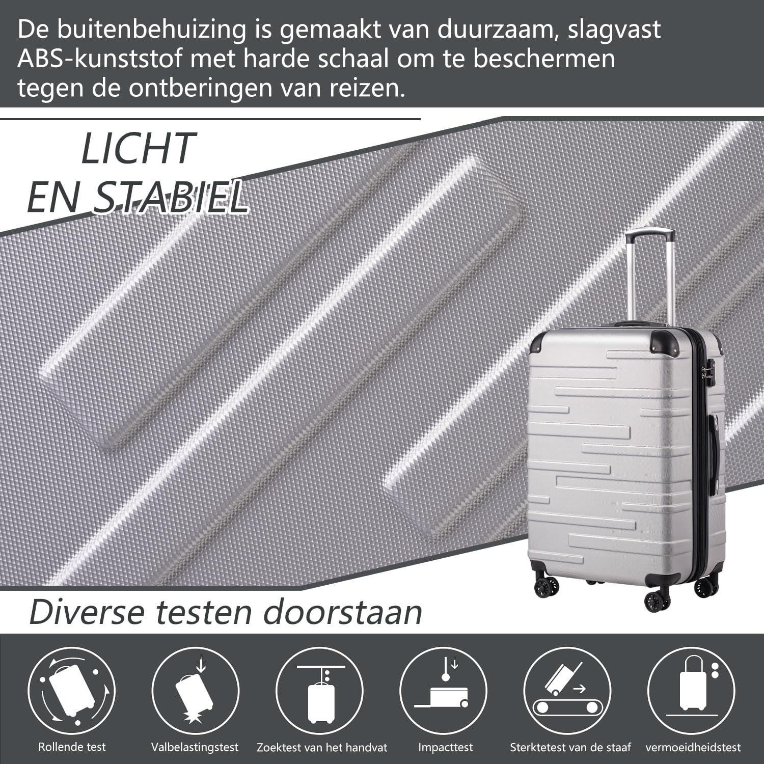 COOLIFE Cabin Trolley Reiskoffer hardshell koffer Bagage Lichtgewicht Reiskoffer Handbagage Koffer incl. TSA-slot trolley bagage rolkoffer 4 wielen ABS harde schaal (Grijs, 56cm-38L)