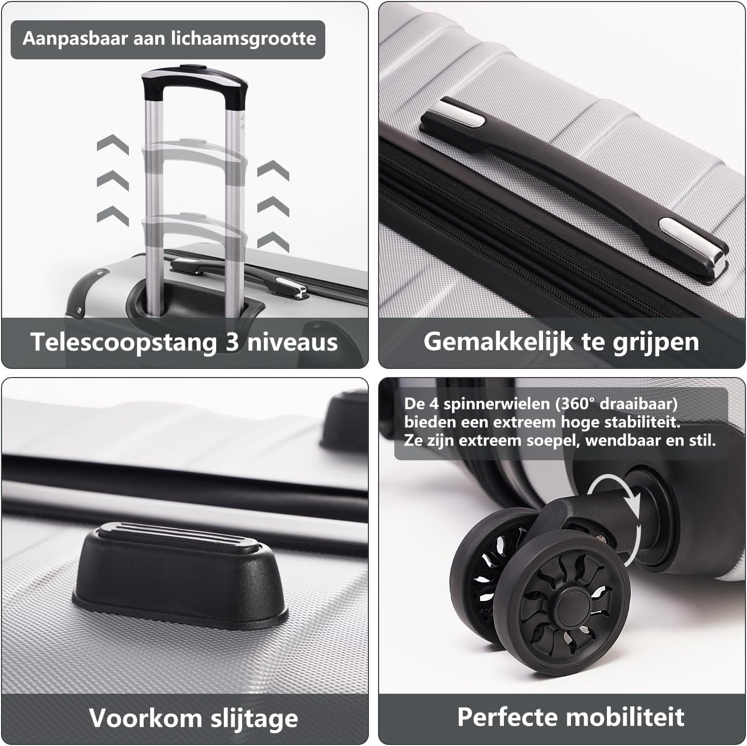 COOLIFE Cabin Trolley Reiskoffer hardshell koffer Bagage Lichtgewicht Reiskoffer Handbagage Koffer incl. TSA-slot trolley bagage rolkoffer 4 wielen ABS harde schaal (Grijs, 56cm-38L)