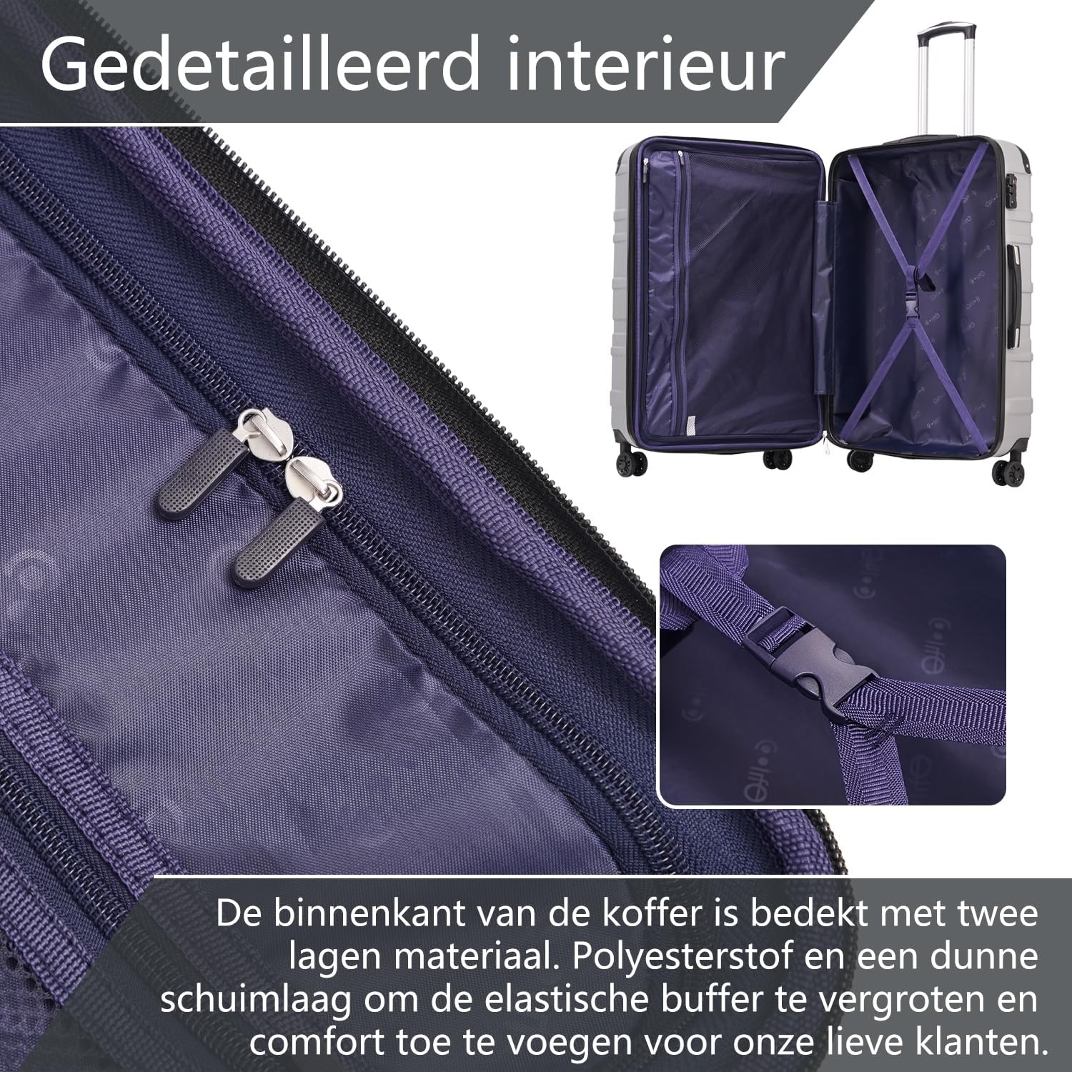 COOLIFE Cabin Trolley Reiskoffer hardshell koffer Bagage Lichtgewicht Reiskoffer Handbagage Koffer incl. TSA-slot trolley bagage rolkoffer 4 wielen ABS harde schaal (Grijs, 56cm-38L)