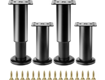 4 stuks meubelpoten, verstelbaar, 12-18 cm, zwart, voor meubelpoten, kastpoten, bankpoten, bedpoten, tafel, bankpoten