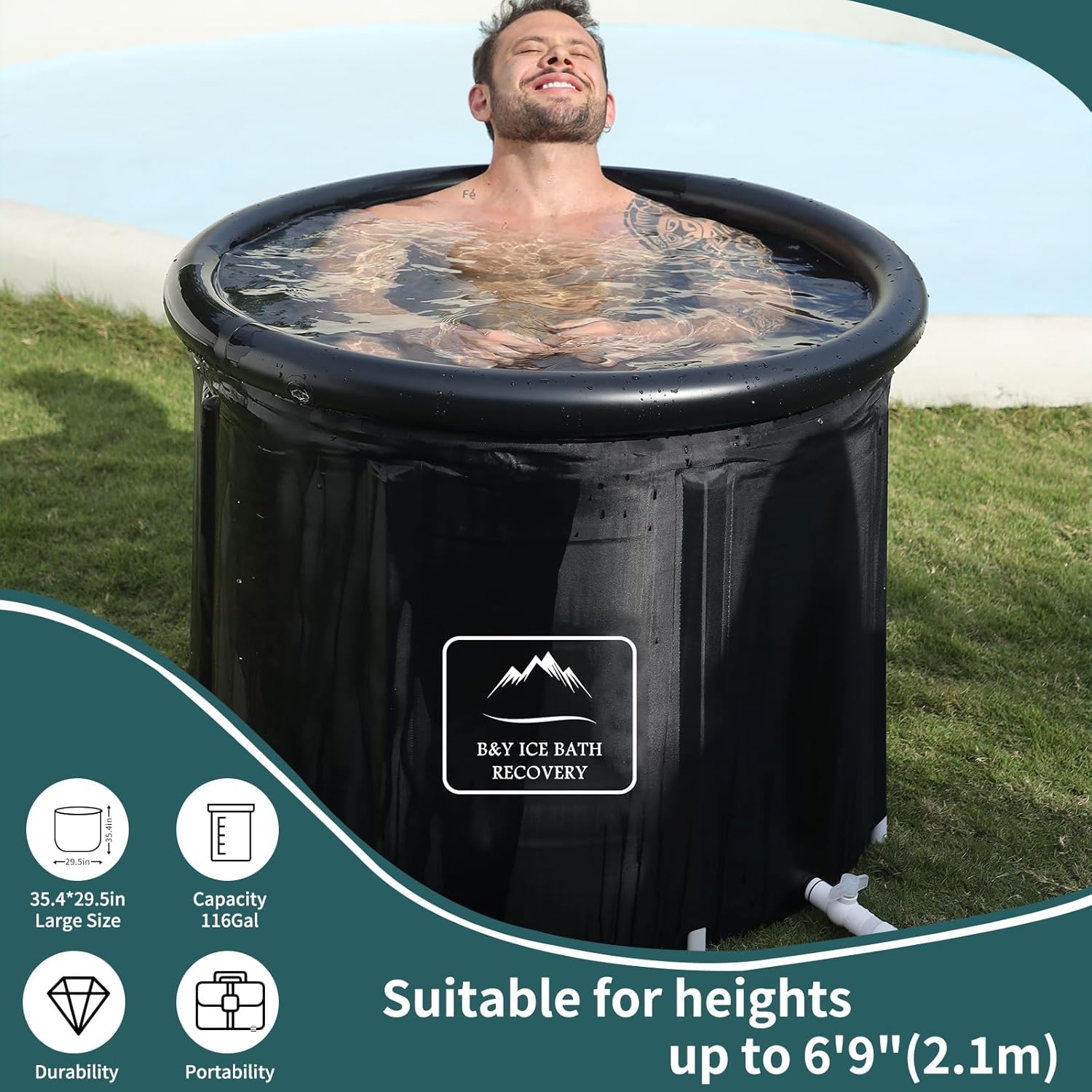 B&Y Opvouwbaar IJsbad 90 cm Zwart - Vrijstaand PVC Nylon