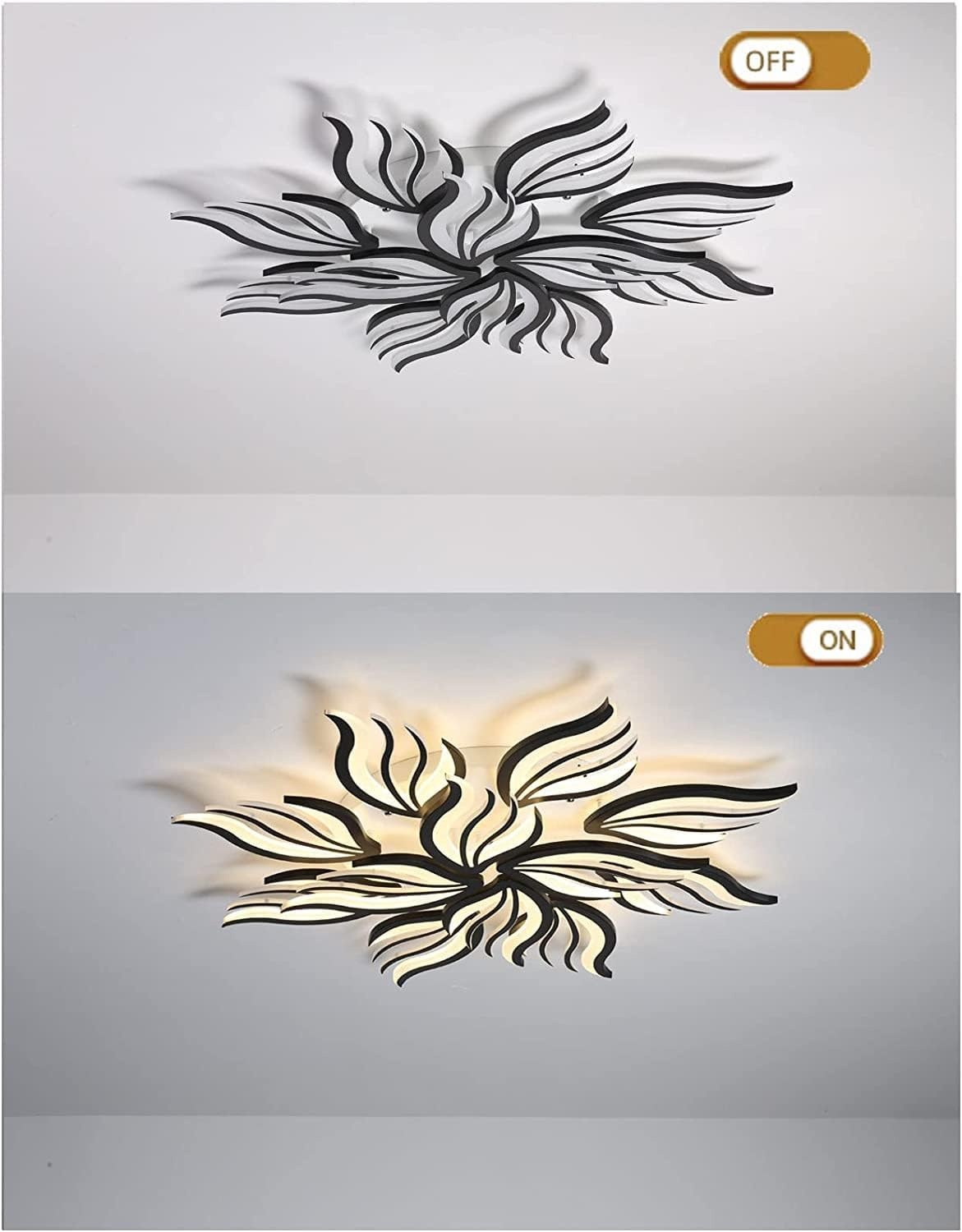 Moderne Zwarte Plafondlamp Bloemvorm 90W Dimbare LED Kroonluchter met Afstandsbediening