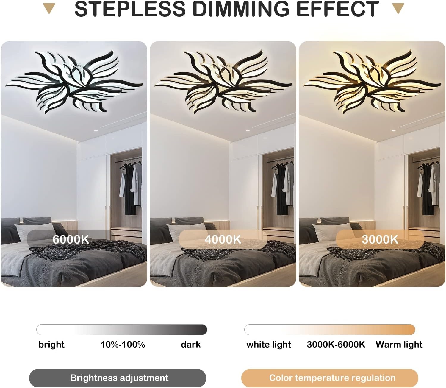 Moderne Zwarte Plafondlamp Bloemvorm 90W Dimbare LED Kroonluchter met Afstandsbediening