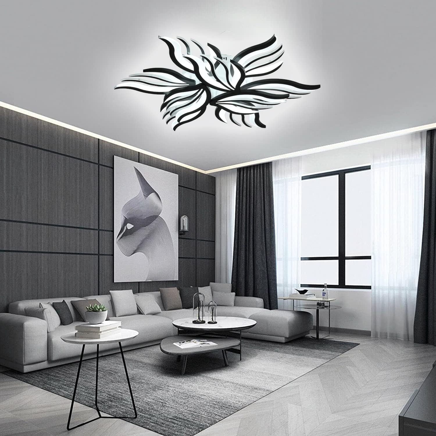 Moderne Zwarte Plafondlamp Bloemvorm 90W Dimbare LED Kroonluchter met Afstandsbediening