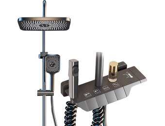 Regendouche met armatuur, roestvrij stalen douchesysteem, grijs, 30 x 20 cm, vierkante hoofddouche, doucheset, regendoucheset, complete set, douchestang met douche, 3 modi handdouche