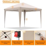 BONTEC Paviljoen, 3 x 3 m, waterdicht, stabiel, winterbestendig, pop-up kliksysteem, UV-bescherming 50+, inklapbaar paviljoen, tuintent, partytent, metalen verstevigingen, feesttent