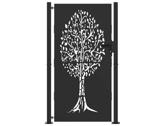 vidaXL Tuinpoort, Tuinpoort 105x75 cm Corten Staal Boomontwerp Zwart