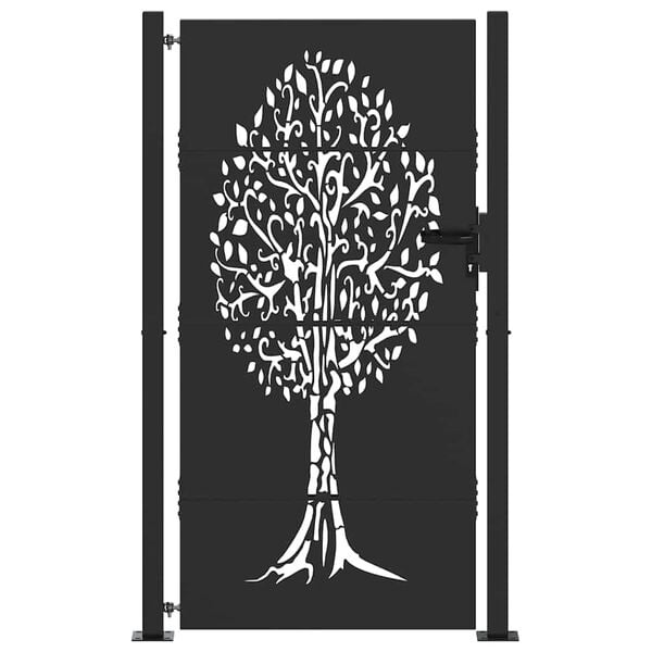 vidaXL Tuinpoort, Tuinpoort 105x75 cm Corten Staal Boomontwerp Zwart