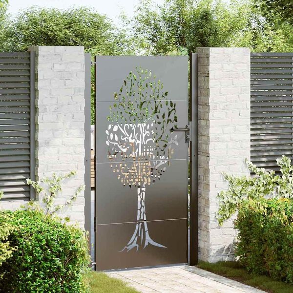 vidaXL Tuinpoort, Tuinpoort 105x75 cm Corten Staal Boomontwerp Zwart