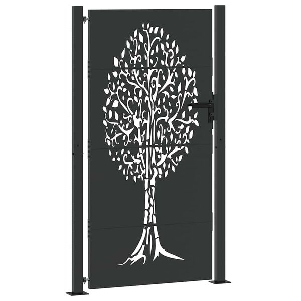 vidaXL Tuinpoort, Tuinpoort 105x75 cm Corten Staal Boomontwerp Zwart
